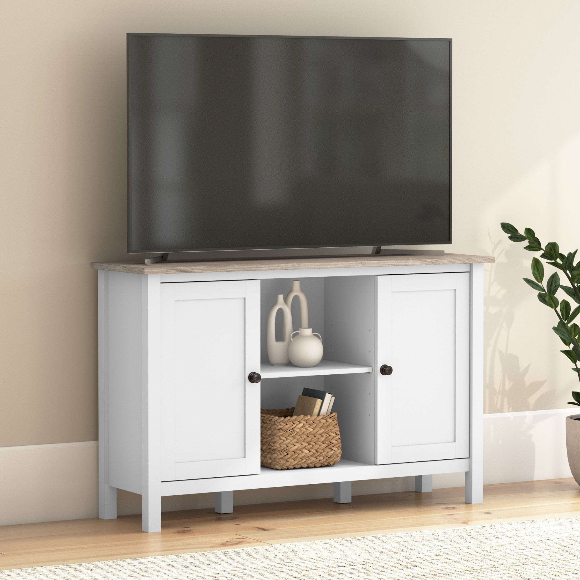 ★週末セール★ホワイトオープンシェルフ/TVボード Amazon.com: ChooChoo Farmhouse TV Stand for TVs up to 55 Inch